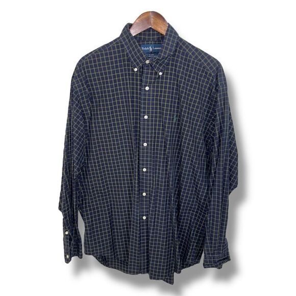 Polo Ralph Lauren Navy & Green 2 Ply Oxford Button Down Shirt Sz L - Picture 1 of 7